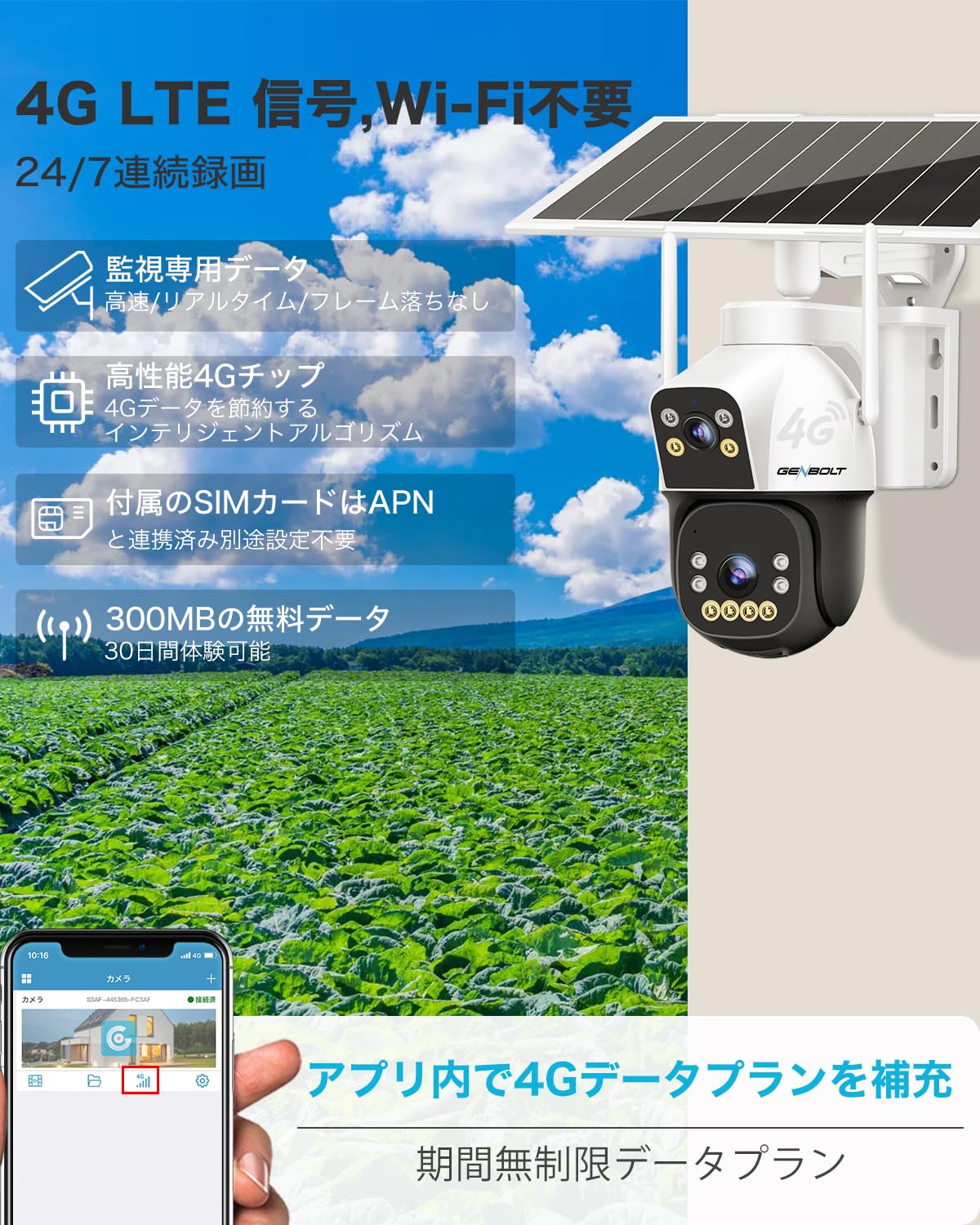 Amazon.co.jp: GENBOLT 4G LTE 防犯カメラ 屋外 ソーラー AOV 電源
